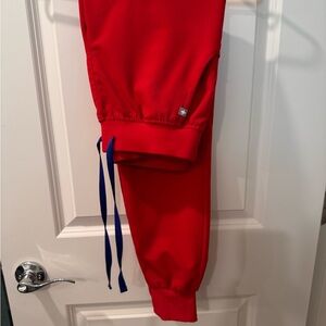 Figs  Red Joggers with Blue Accents